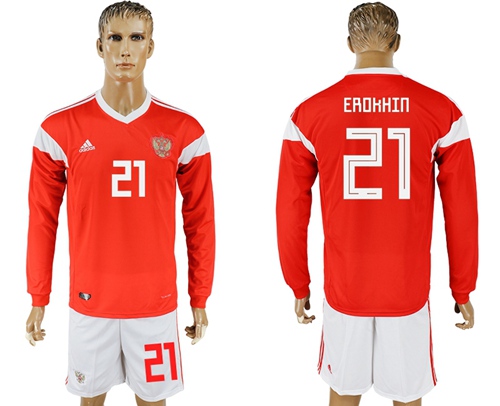 Russia #21 Erokhin Red Home Long Sleeves Soccer Country Jersey